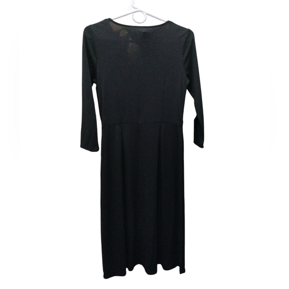 Black Sheath Midi Dress with Scoop Neck and 3/4 Sleeves Size 10 P - Picture 3 of 5